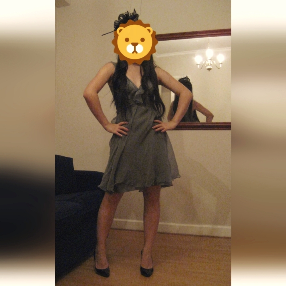 Vintage SS 2005 RTW French Sz 36 Dior Grey Silk Chiffon Cocktail Dress